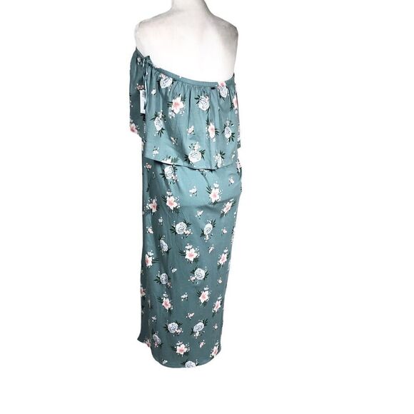 O'Neill Dress Womens 2X Green Floral Ruffle Kole Strapless Off Shoulder Maxi - Picture 8 of 13